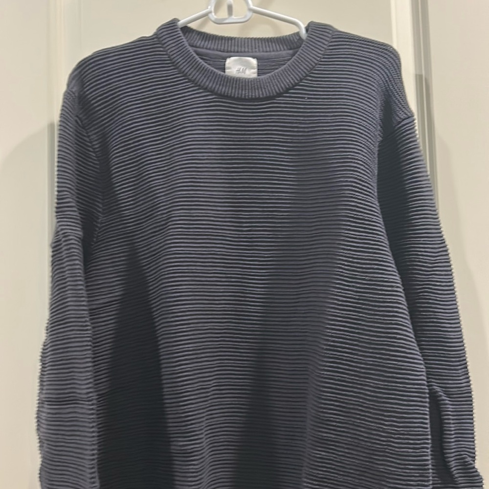 H&M mens Ribbed crewneck pullover Sweater long sleeves size L dark grey